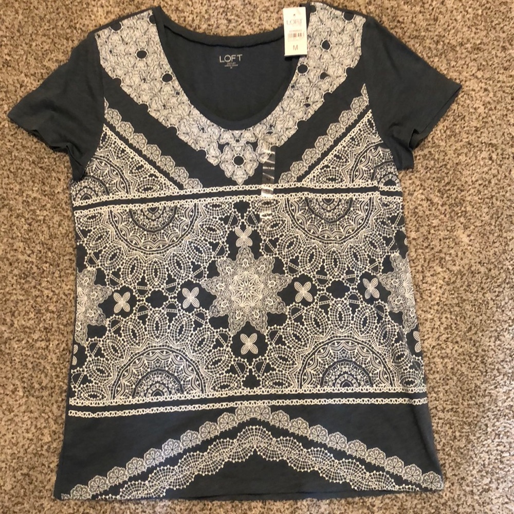 LOFT Blue and White Patterned T-Shirt